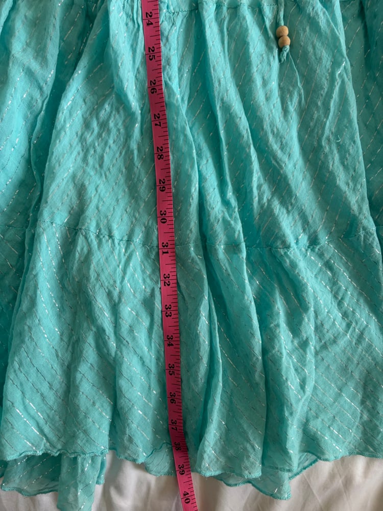 Vintage Y2K Jane Norman turquoise sparkly tiered maxi skirt with ruched side