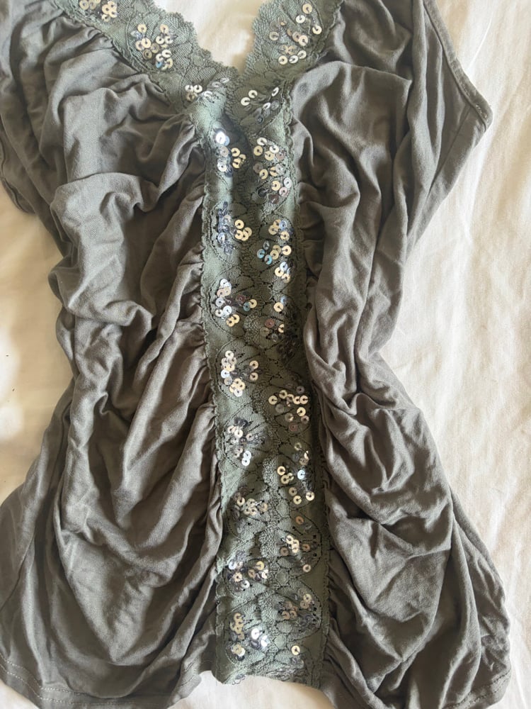 Vintage Y2K khaki cami with ruching and sequins