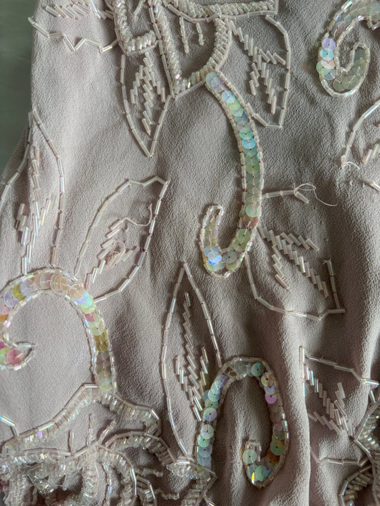 Vintage Y2K light rose pink silk beaded cami with asymmetrical hem