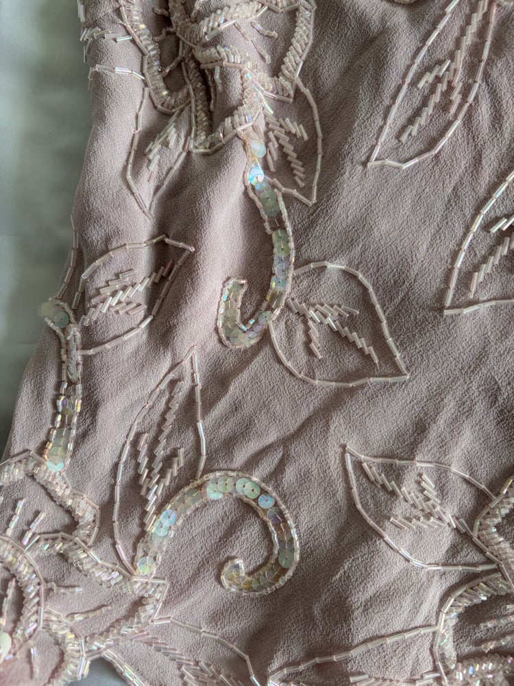 Vintage Y2K light rose pink silk beaded cami with asymmetrical hem