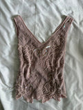 Vintage Y2K light rose pink silk beaded cami with asymmetrical hem