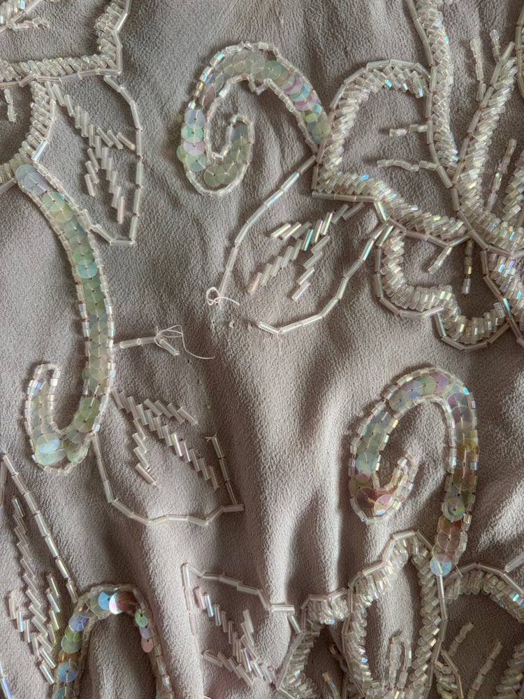Vintage Y2K light rose pink silk beaded cami with asymmetrical hem