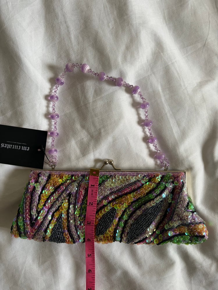 Vintage Y2K Lilac beaded bag with iridescent sequins and beaded handle
