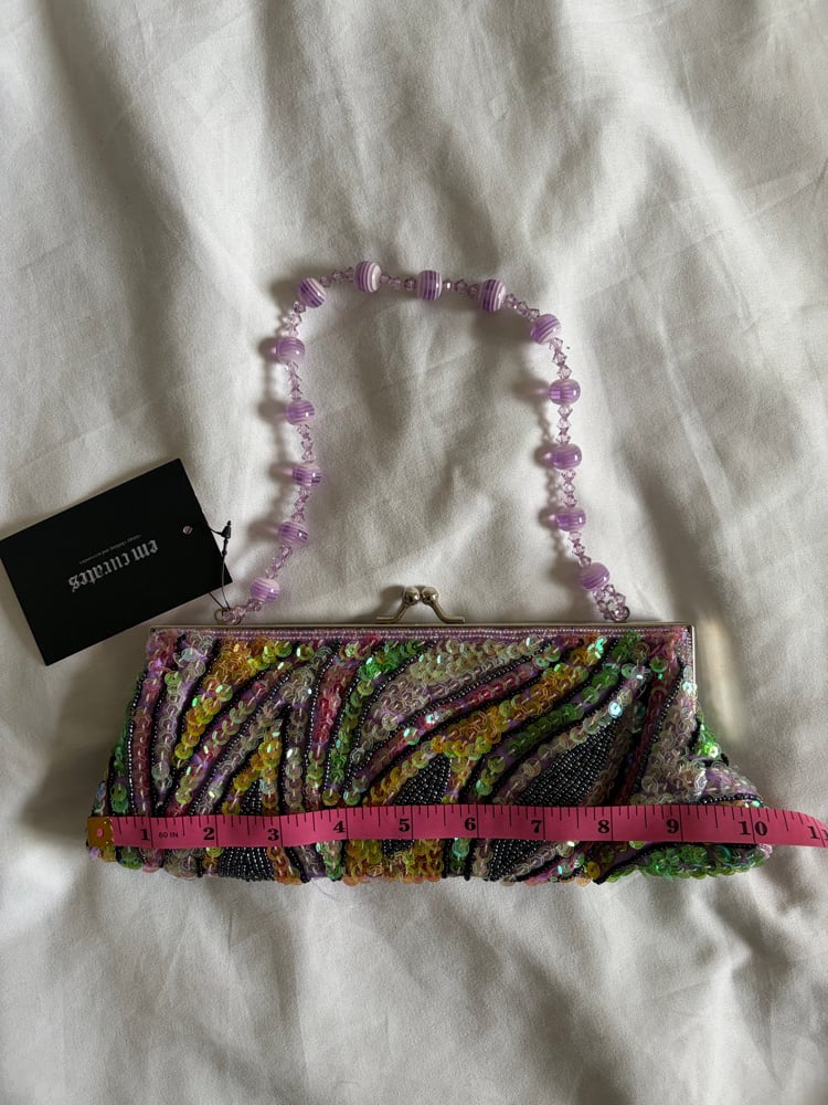 Vintage Y2K Lilac beaded bag with iridescent sequins and beaded handle