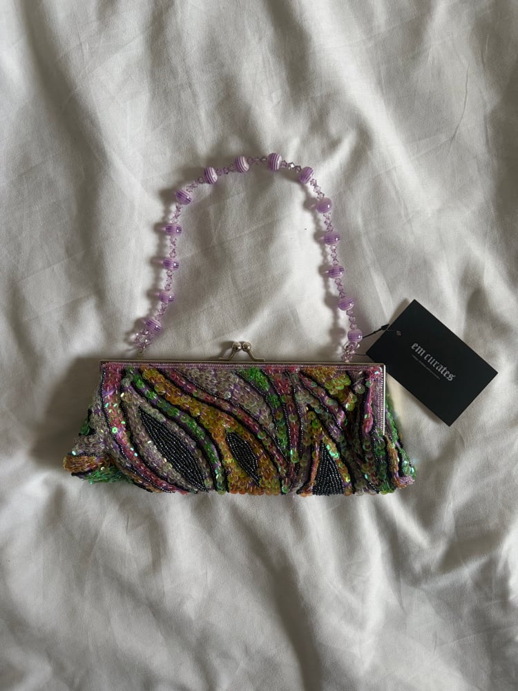 Vintage Y2K Lilac beaded bag with iridescent sequins and beaded handle
