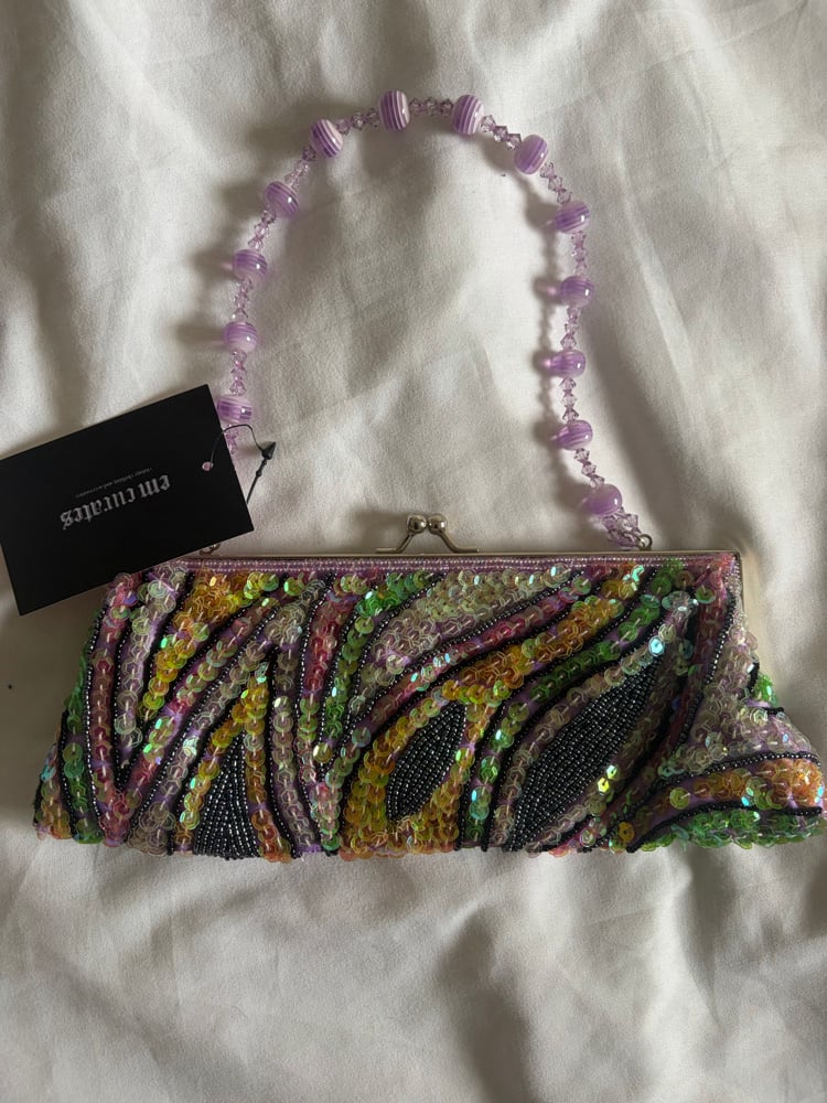 Vintage Y2K Lilac beaded bag with iridescent sequins and beaded handle