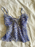 Vintage Y2K lilac leopard print semi sheer cropped cami with ribbon details