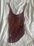 Vintage Y2K mauve iridescent ruched side sequin crochet cami top