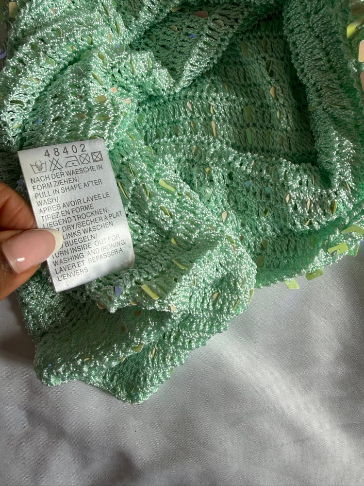Vintage Y2K mint boat neck crochet sequin top