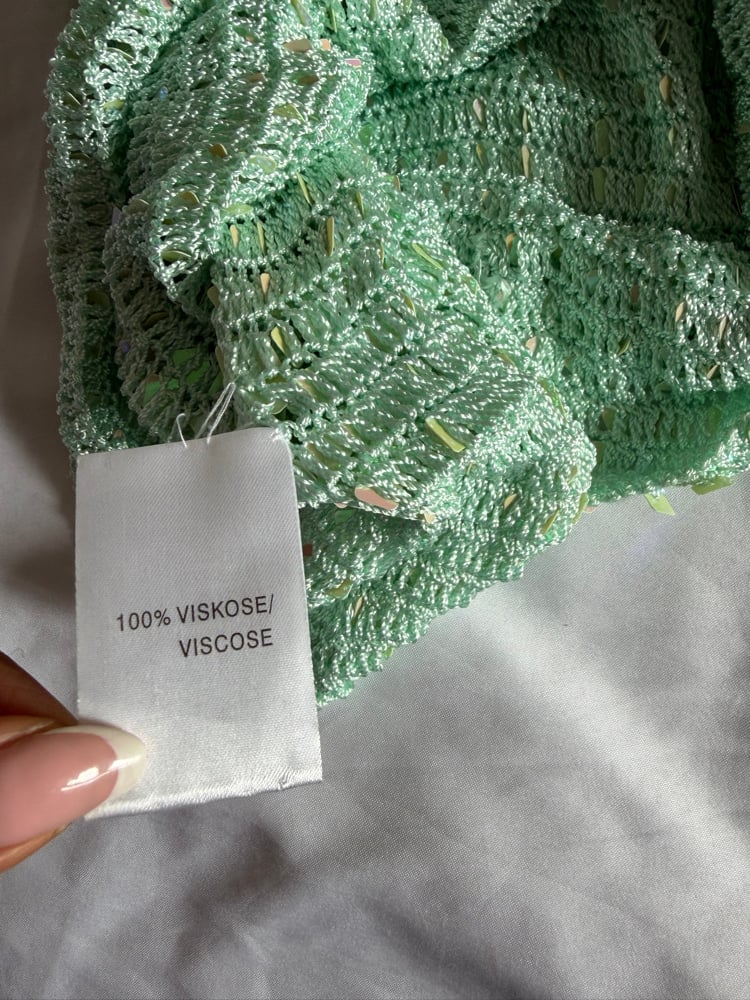 Vintage Y2K mint boat neck crochet sequin top