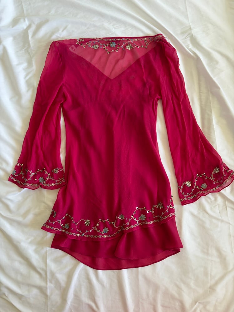 Vintage Y2K Monsoon pink embroidered bell sleeve fairy top