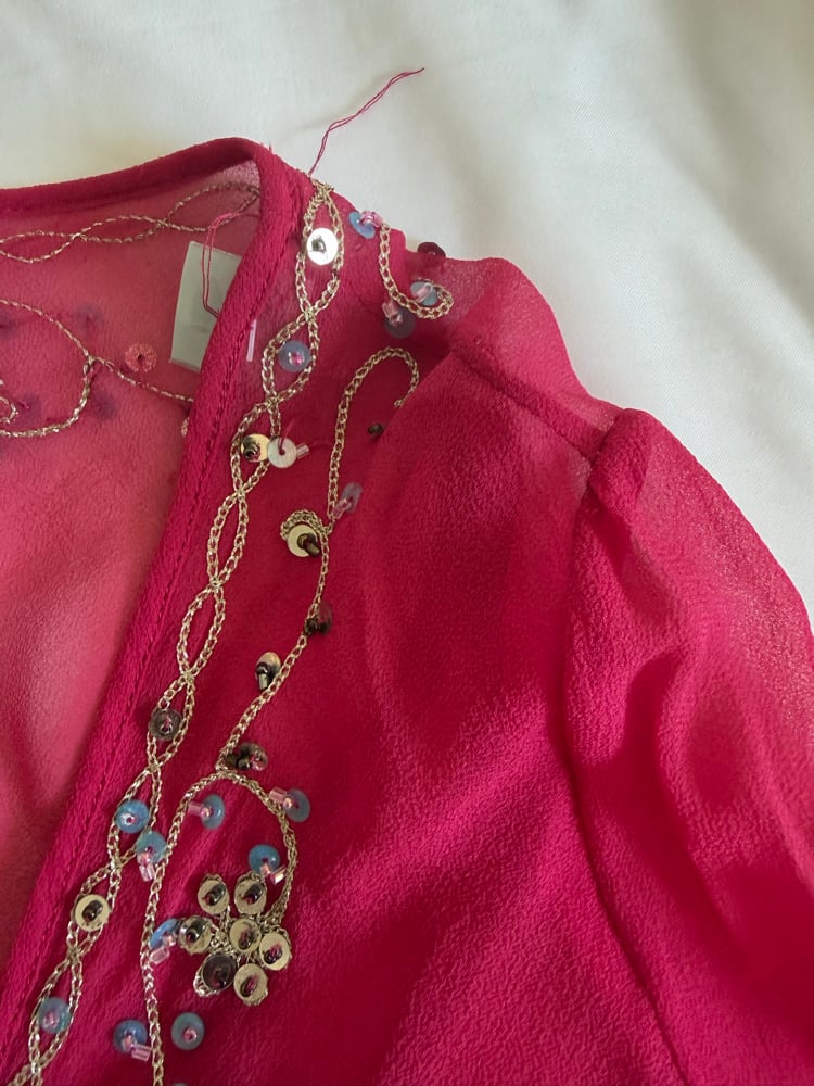 Vintage Y2K Monsoon pink embroidered bell sleeve fairy top