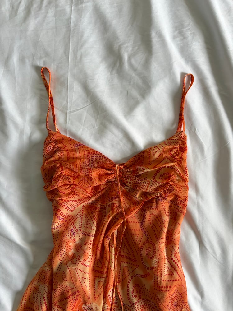 Vintage Y2K orange ruched bust floral print fairy cami