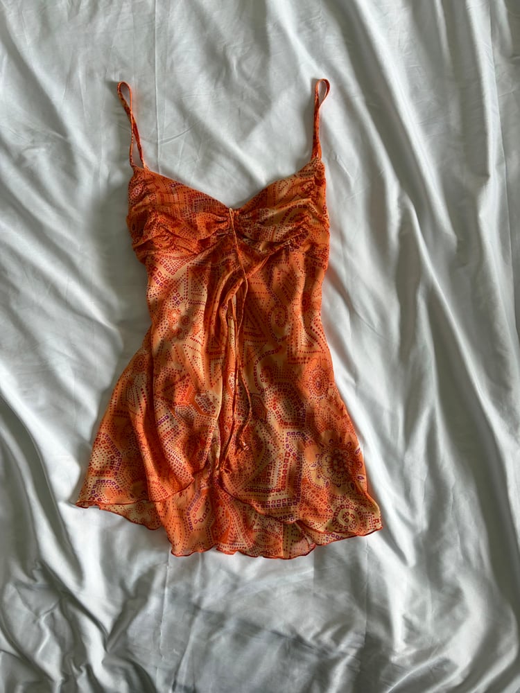 Vintage Y2K orange ruched bust floral print fairy cami