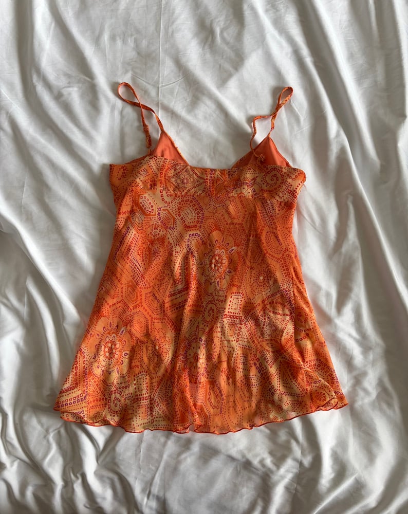 Vintage Y2K orange ruched bust floral print fairy cami