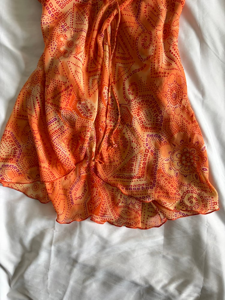 Vintage Y2K orange ruched bust floral print fairy cami