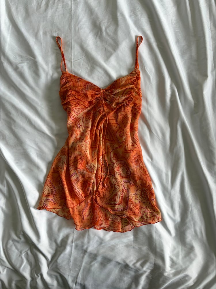 Vintage Y2K orange ruched bust floral print fairy cami
