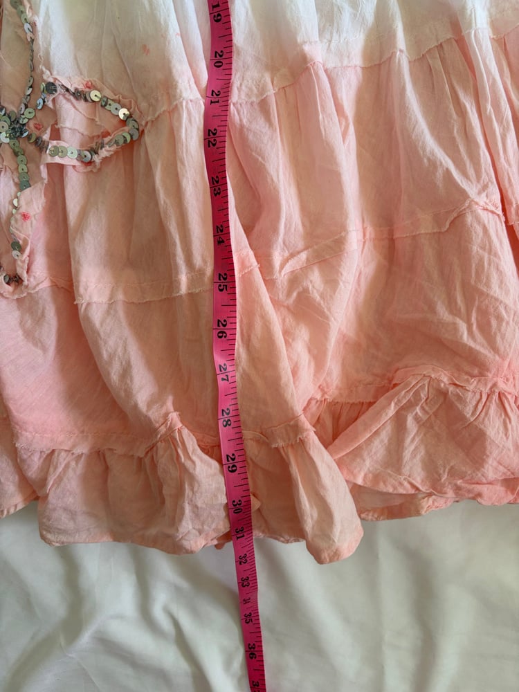 Vintage Y2K  peach and white ombre cotton skirt with sequin floral detail 