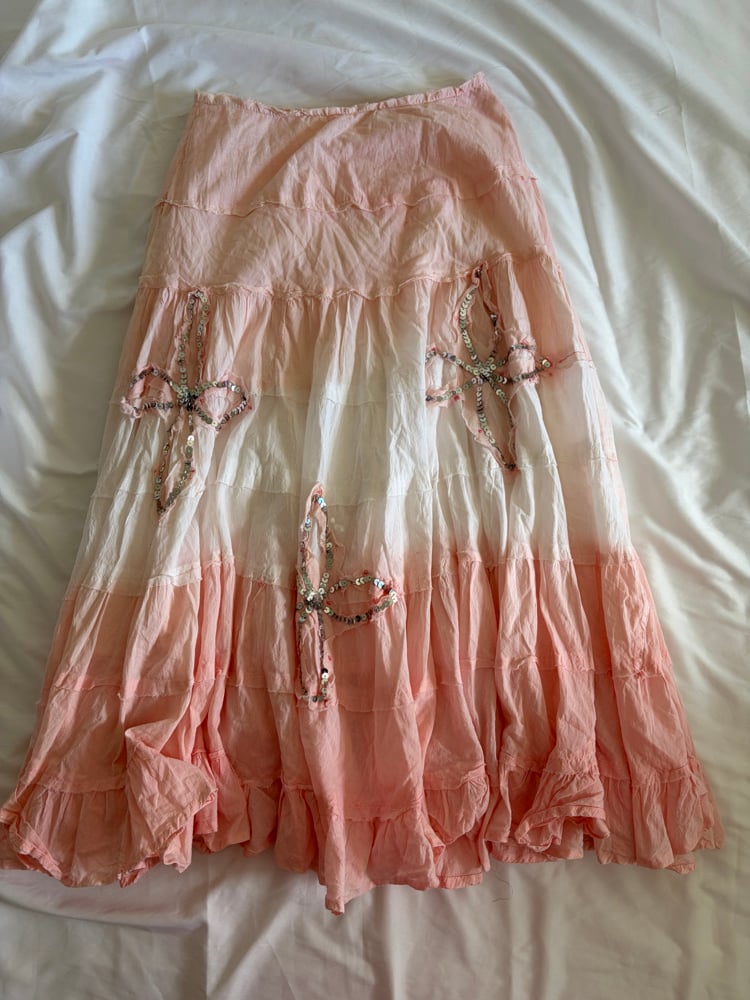 Vintage Y2K  peach and white ombre cotton skirt with sequin floral detail 
