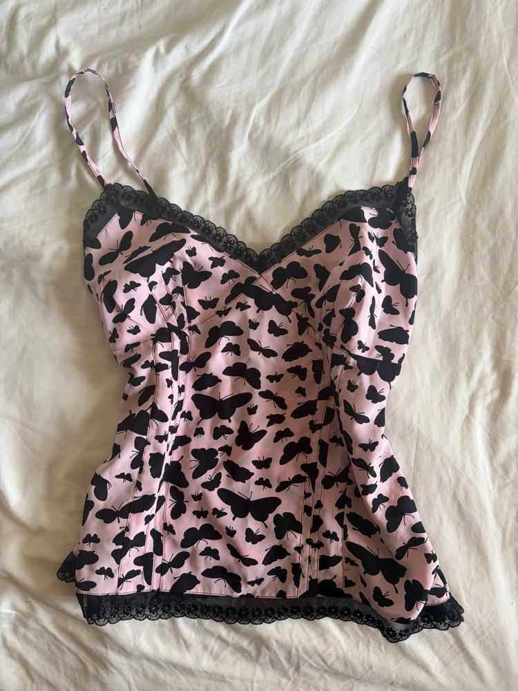 Vintage Y2K pink and black butterfly cami