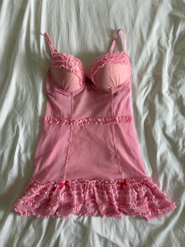 Vintage Y2K pink and red detailing polka dot babydoll cami