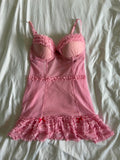 Vintage Y2K pink and red detailing polka dot babydoll cami