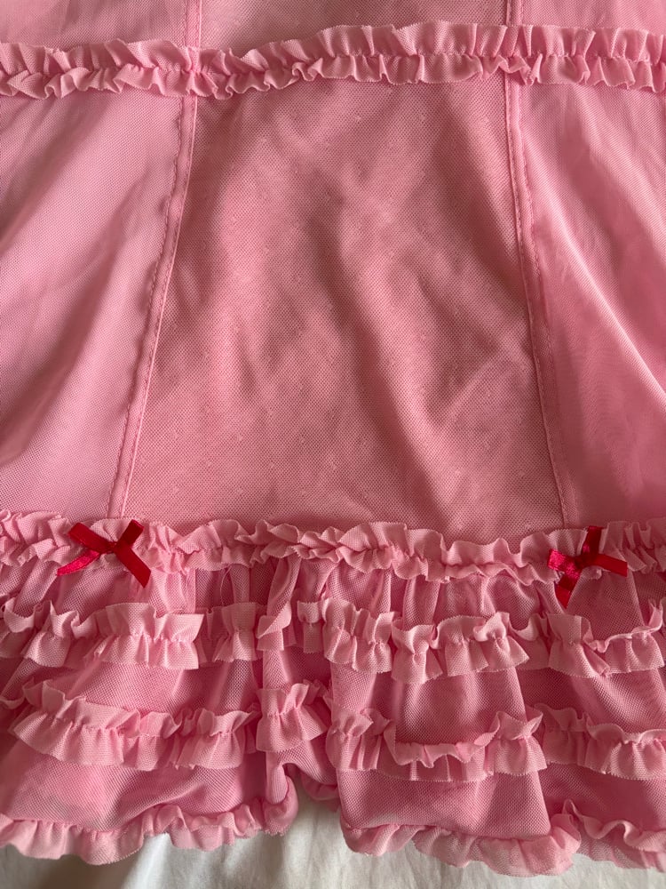 Vintage Y2K pink and red detailing polka dot babydoll cami