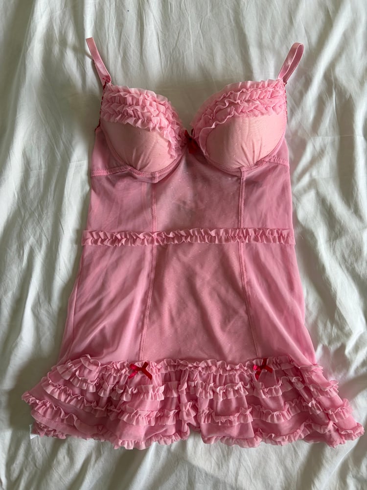 Vintage Y2K pink and red detailing polka dot babydoll cami