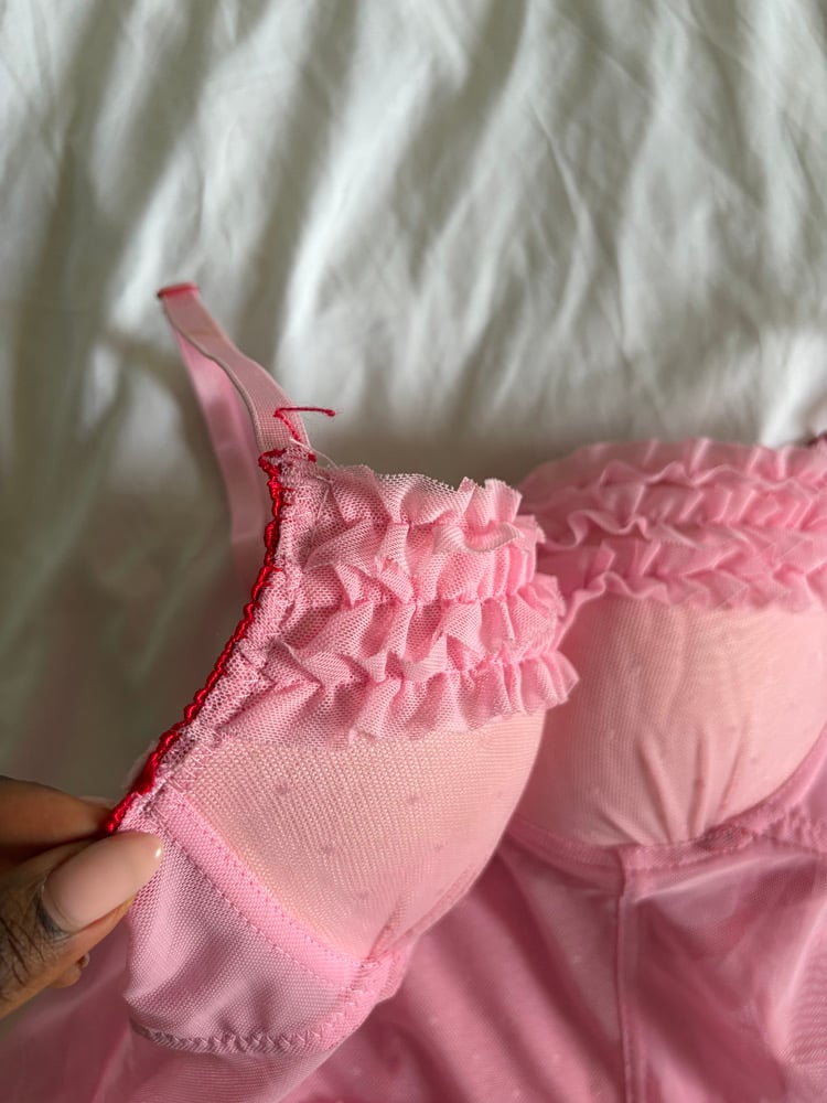 Vintage Y2K pink and red detailing polka dot babydoll cami