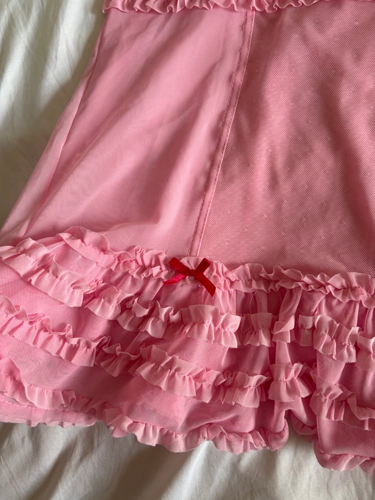 Vintage Y2K pink and red detailing polka dot babydoll cami