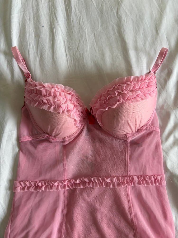 Vintage Y2K pink and red detailing polka dot babydoll cami