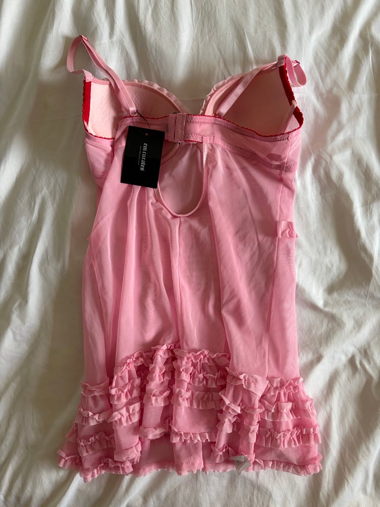 Vintage Y2K pink and red detailing polka dot babydoll cami