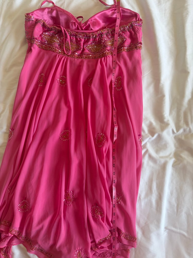 Vintage Y2K pink beaded and sequin handkerchief hem fairy dress