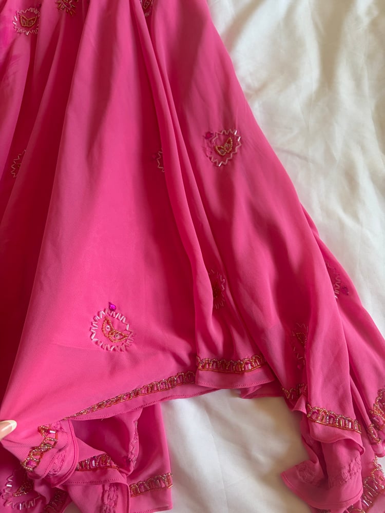 Vintage Y2K pink beaded and sequin handkerchief hem fairy dress