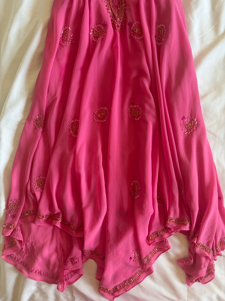Vintage Y2K pink beaded and sequin handkerchief hem fairy dress