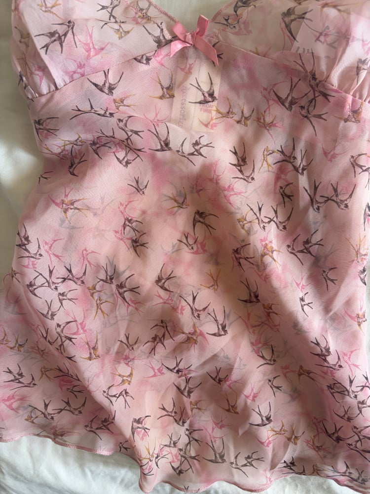 Vintage Y2K pink floral coquette cami with ribbon bow on bust