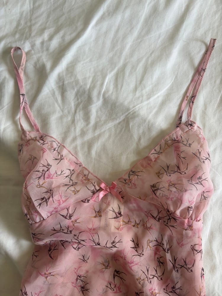 Vintage Y2K pink floral coquette cami with ribbon bow on bust