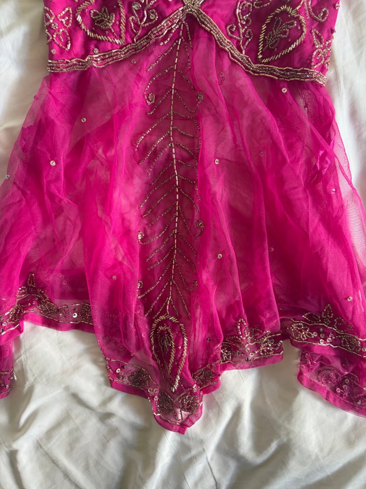 Vintage Y2K pink handkerchief hem beaded and sequin cami