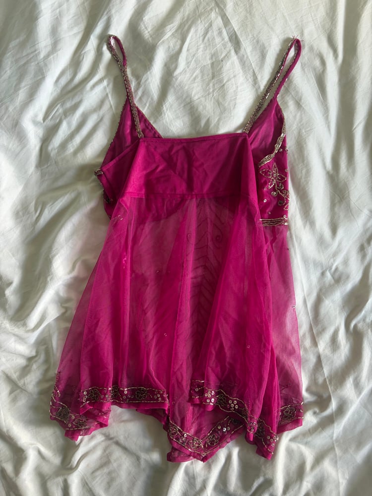 Vintage Y2K pink handkerchief hem beaded and sequin cami