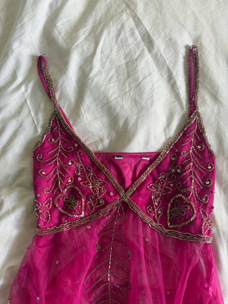 Vintage Y2K pink handkerchief hem beaded and sequin cami