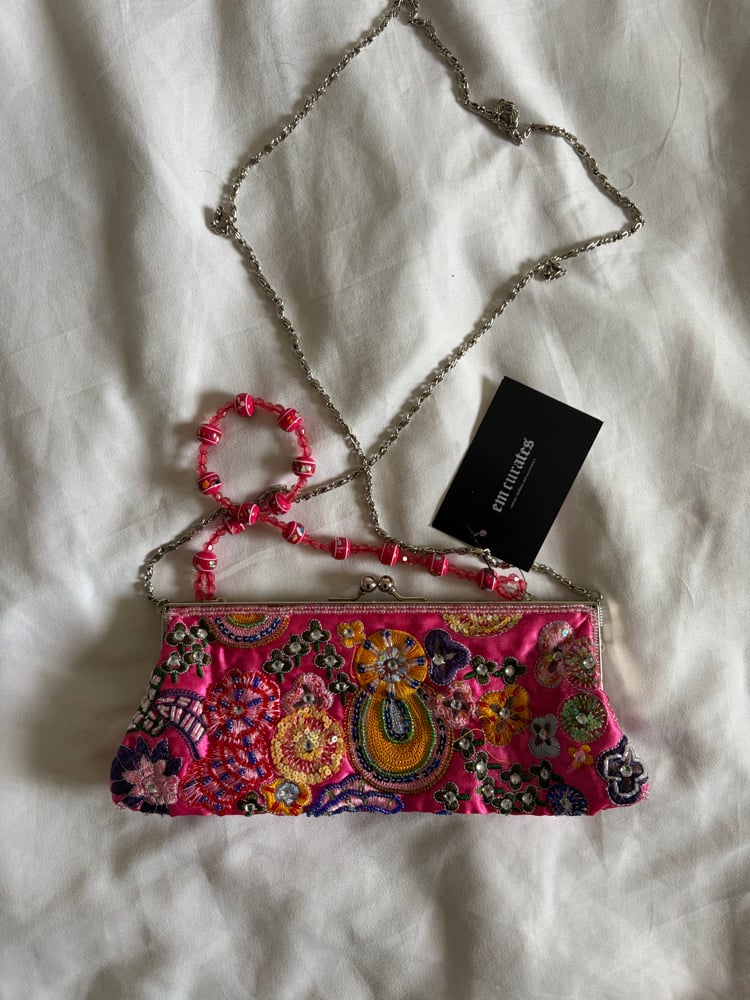 Vintage Y2K pink multi coloured beaded,  embroidered and sequin bag