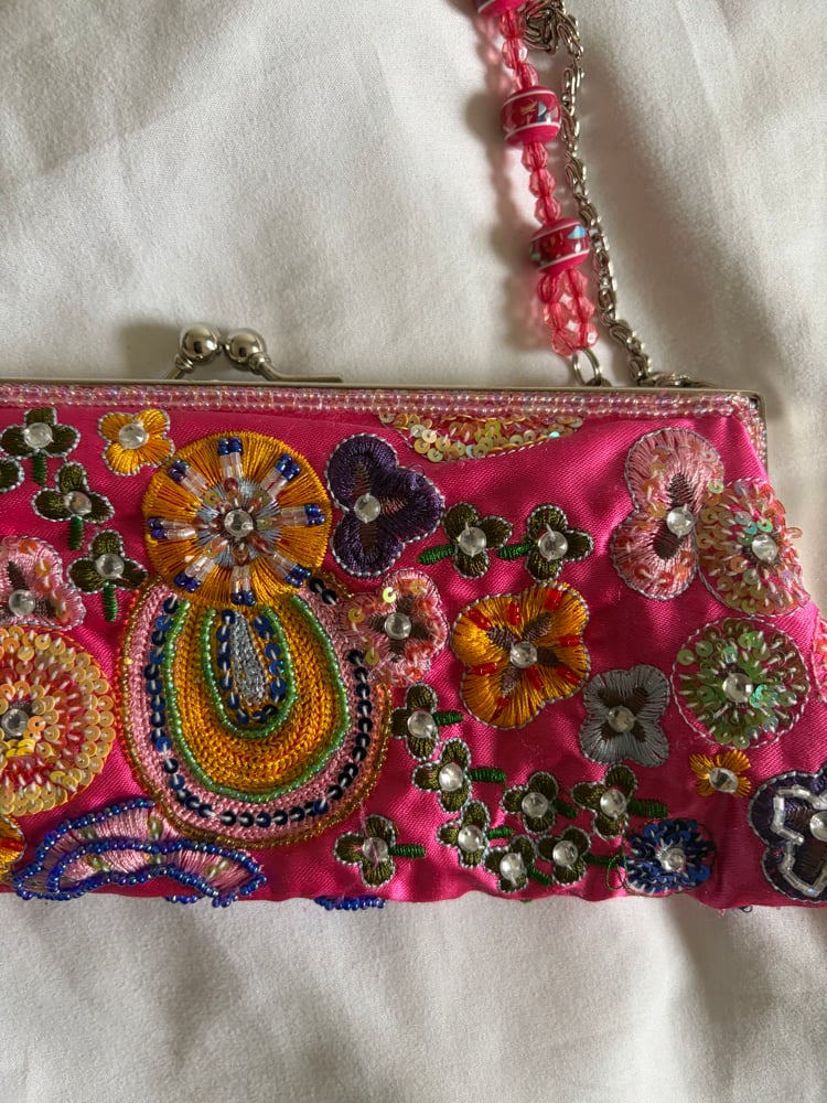 Vintage Y2K pink multi coloured beaded,  embroidered and sequin bag