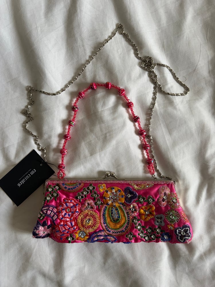 Vintage Y2K pink multi coloured beaded,  embroidered and sequin bag