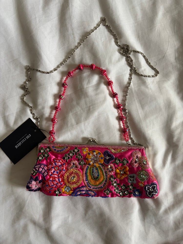 Vintage Y2K pink multi coloured beaded,  embroidered and sequin bag