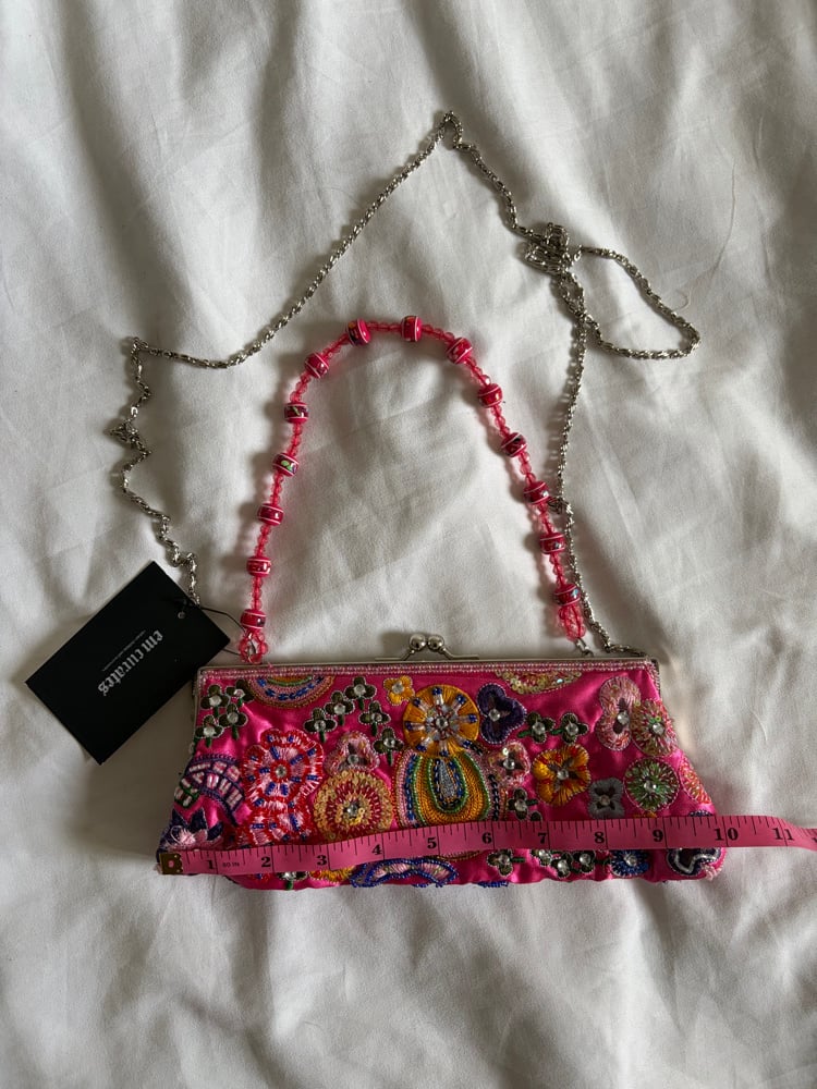 Vintage Y2K pink multi coloured beaded,  embroidered and sequin bag