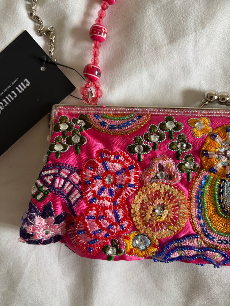 Vintage Y2K pink multi coloured beaded,  embroidered and sequin bag