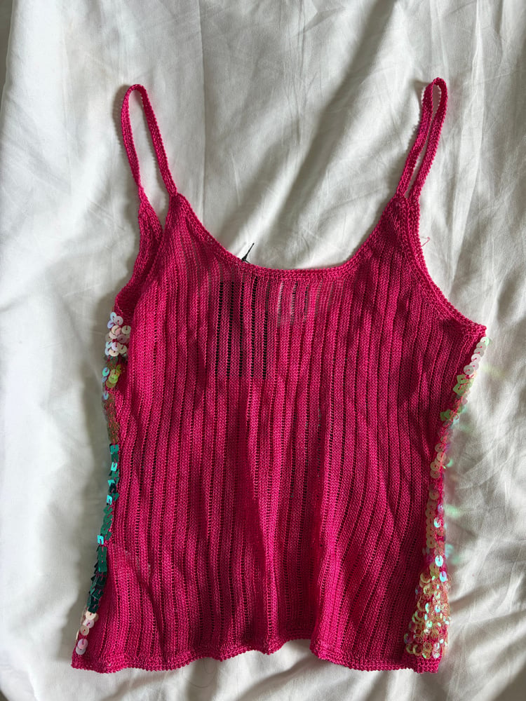 Vintage Y2K pink sequin patchwork style cami