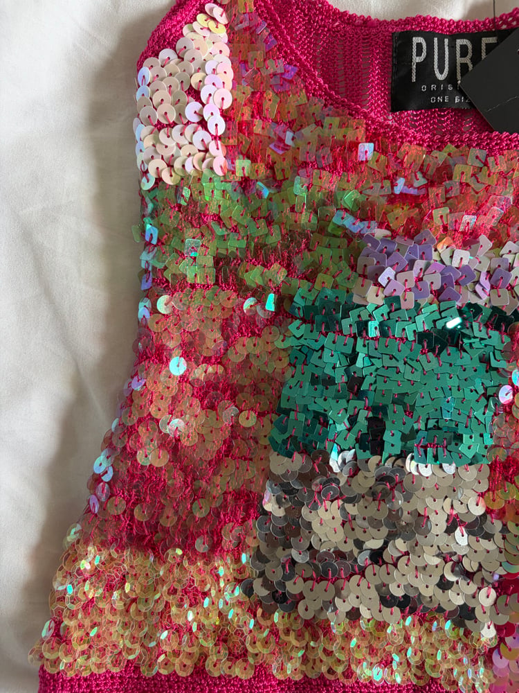 Vintage Y2K pink sequin patchwork style cami