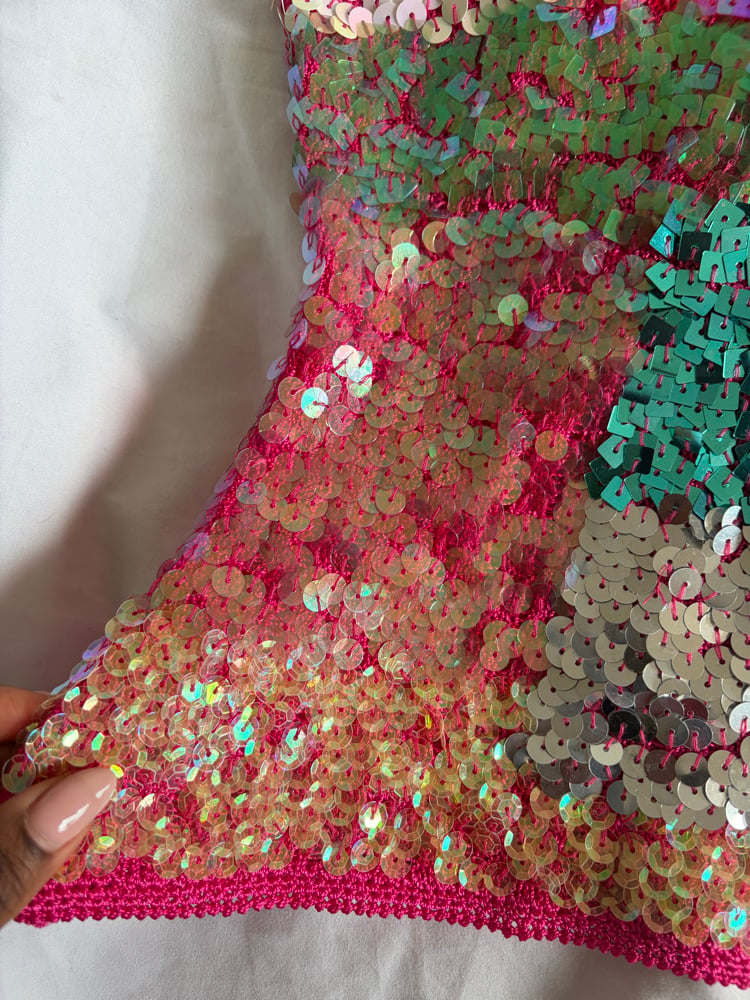 Vintage Y2K pink sequin patchwork style cami