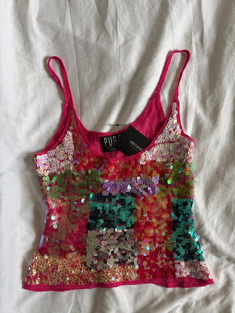 Vintage Y2K pink sequin patchwork style cami